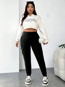 SHEIN EZwear Plus Flap Pocket Side Leggings - Black - View 3