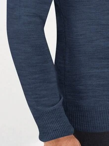 RueChic Nam Thon gọn Vòng cổ Áo len - Màu xanh bụi bặm - Xem 3
