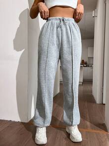 SHEIN Unity Drawstring Waist Seam Detail Slant Pocket Sweatpants - Grey - View 5