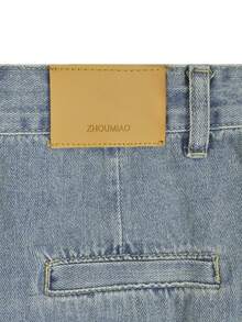 水洗後背開叉美人魚牛仔半身裙 - 中等水洗藍 - 查看 5