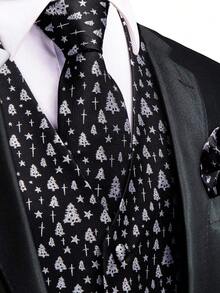 Men's Christmas Tree & Star Pattern Single-breasted Suit Vest - Black and White - View 3