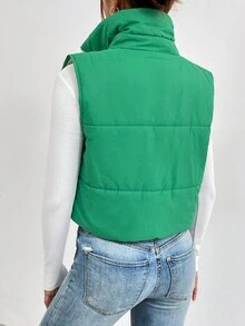 SHEIN LUNE 拉链短款背心加厚加垫外套衣服冬季 - 綠色 - 查看 2