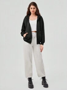 Forever 21 Sudadera Con Capucha Con Cordones Y Cremallera Frontal Para Mujer De Color Sólido