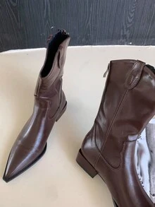 女性小腿中部平底靴帶尖頭和方跟,製成的PU皮革 - 棕色 - 查看 7