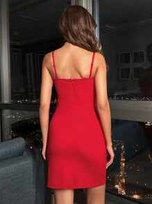 SHEIN Cottnline Pearls Beaded Cami Bodycon Dress - Red - View 2