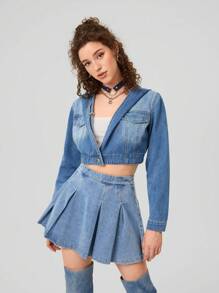 Forever 21 1pc Hooded Short Denim Jacket - Medium Wash - View 1