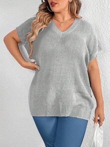 Calvaya Hơn 1 Miếng Chất rắn Cổ v Knit ngọn - Màu Xám nhạt - Xem 4