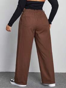 SHEIN ICON Plus High Waist Straight Leg Jeans - Coffee Brown - View 2