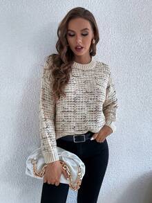 SHEIN Unity Jersey de space dye de hombros caídos - Caqui - Ver 5