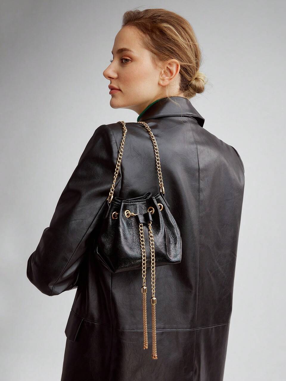 MOTF DRAWSTRING CHAIN STRAP BUCKET BAG