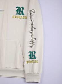 Manfinity Homme Men Slogan Graphic Kangaroo Pocket Drawstring Hoodie & Sweatpants - Apricot - View 8