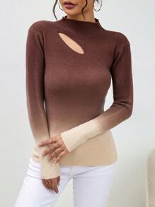 GENKIRA Áo len cổ cao kiểu ombre khoét eo, chất liệu dệt kim, thích hợp cho mùa thu đông. - Nhiều màu - Xem 4