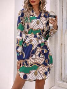 SHEIN Clasi In Dây chuyền Cổ có Lỗ hổng Váy có thắt lưng - Nhiều màu - Xem 5