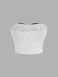 SHEIN MOD 拼接前蝴蝶結紐扣細節抹胸上衣 - 白色 - 查看 2