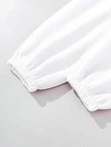 SHEIN EZwear Hình ảnh hoạt hình và chữ cái Lót nhiệt Áo nỉ & Eo dây rút Quần thể thao - trắng - Xem 5