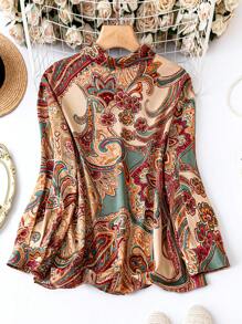 SHEIN Clasi Plus Paisley Print Button Front Shirt - Multicolor - View 2