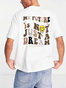 Men Slogan & Cartoon Graphic Tee - White - View 1
