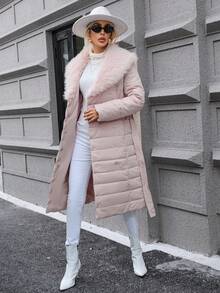 SHEIN Privé 拼布束帶襯墊大衣 - 藕粉色 - 查看 6