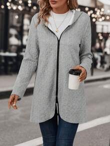 SHEIN LUNE 拉鏈開襟連帽開門襟外套 - 灰色 - 查看 3