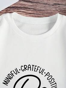 SHEIN EZwear 大碼標語圖案加絨內裏運動衫 - 白色 - 查看 6