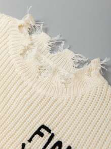 Manfinity Men Slogan Graphic Drop Shoulder Distressed Sweater - Apricot - View 4