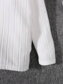 SHEIN Young Boy Casual Comfortable Knitted Turtleneck Shirt With Labeling Long Sleeve - White - View 5
