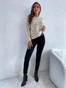 SHEIN Unity Jersey de space dye de hombros caídos - Caqui - Ver 3