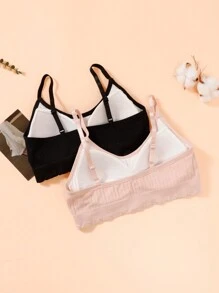 Tween Girl 2pcs Solid Lettuce Trim Ribbed Knit Bra - Multicolor - View 2