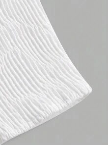 SHEIN MOD 拼接前蝴蝶結紐扣細節抹胸上衣 - 白色 - 查看 3