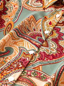 SHEIN Clasi Plus Paisley Print Button Front Shirt - Multicolor - View 5