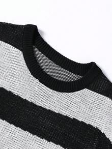 Manfinity Homme Men's Striped Color Block Sweater - Black - View 4