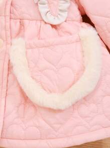 SHEIN Đứa bé gái Cổ áo Borg Lá sen tỉa áo Có túi - Hồng - Xem 3
