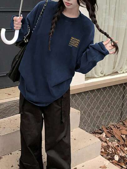 新款春夏休闲百搭简约时尚英文字母印花长袖T恤