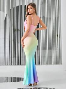 Firerie Ombre Draped Collar Mermaid Hem Cami Dress,Pastel Dresses For Women