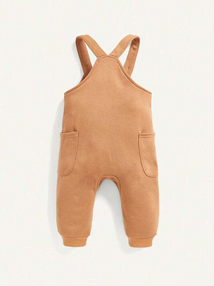 Baby Boy Mock Neck Tee & Slogan Graphic Dual Pocket Overalls