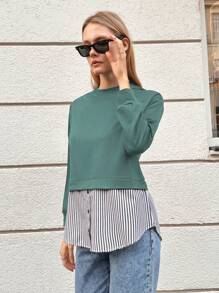 EURMUSE Striped Print 2 In 1 Sweatshirt - Green - View 3