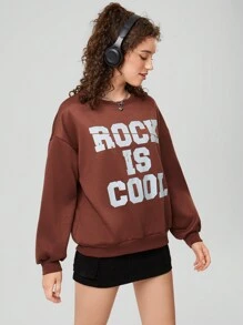 Forever 21 Sudadera Con Hombros Caídos Y Estampado De Banda De Rock Para Mujer - Camel - Ver 1