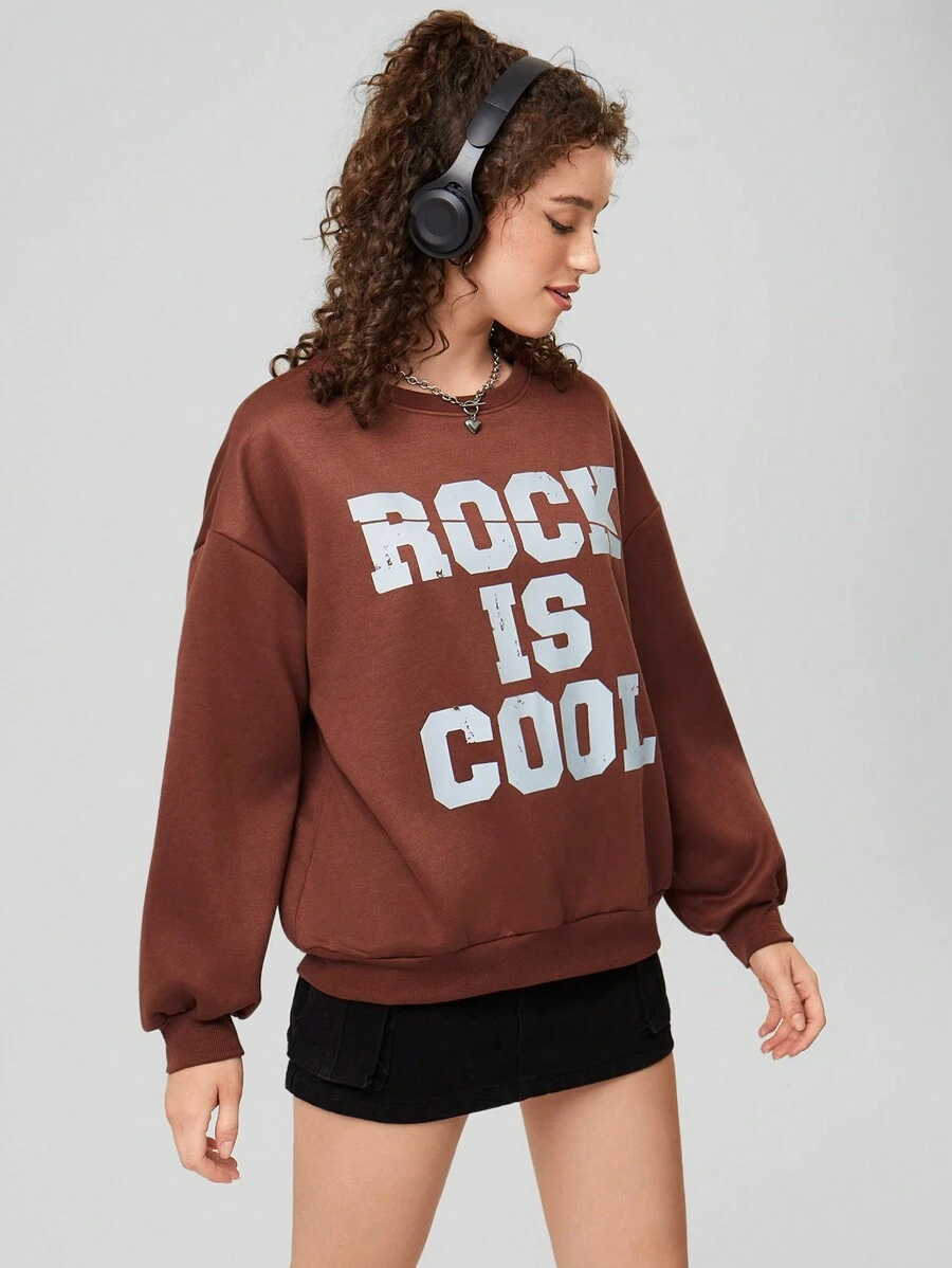 Forever 21 Sudadera Con Hombros Caídos Y Estampado De Banda De Rock Para Mujer - Camel - Ver 1