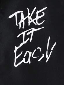 SHEIN Tween Boy Slogan Graphic Vest Jacket & Sweatpants & Hoodie - Black - View 5