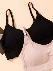 Tween Girl 2pcs Solid Lettuce Trim Ribbed Knit Bra - Multicolor - View 3