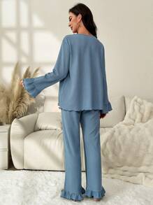 SHEIN Maternity Lace Patchwork Pajamas For Mother - Dusty Blue - View 2