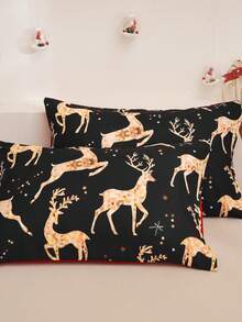 3pcs Christmas Duvet Cover Full Size, Deer Pattern Bedding Set Including 2 Pillowcases And 1 Duvet Cover For All Seasons - Multicolor - View 3