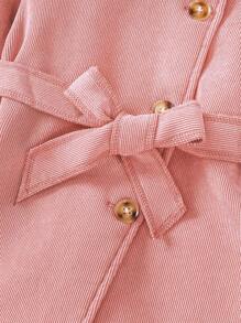 SHEIN Young Girl Mock Neck Button Front Belted Coat - Pink - View 3