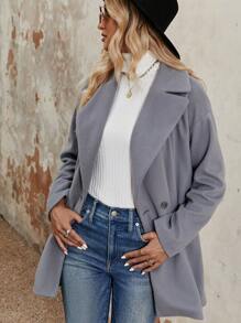 Chiquease Lapel Neck Double Button Drop Shoulder Blazer Fall Cloth For Women - Grey - View 4