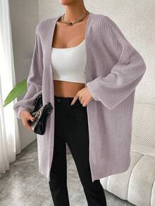 SHEIN Essnce 落肩休闲设计开衫 - 紫色 - 查看 3