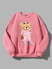 SHEIN Qutie In Gấu Thả vai Áo nỉ - Hồng - Xem 4