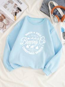 SHEIN EZwear Slogan Graphic Drop Shoulder Sweatshirt - Blue - View 2