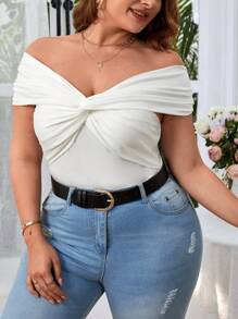 SHEIN Privé Top de hombros descubiertos girante delantero - Blanco - Ver 5