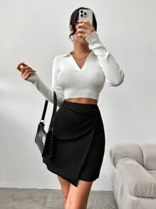 EURMUSE Wrap Hem Skirt - Black - View 4