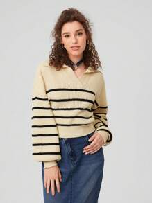 Forever 21 1pc Women's V-neck Stripe Sweater
